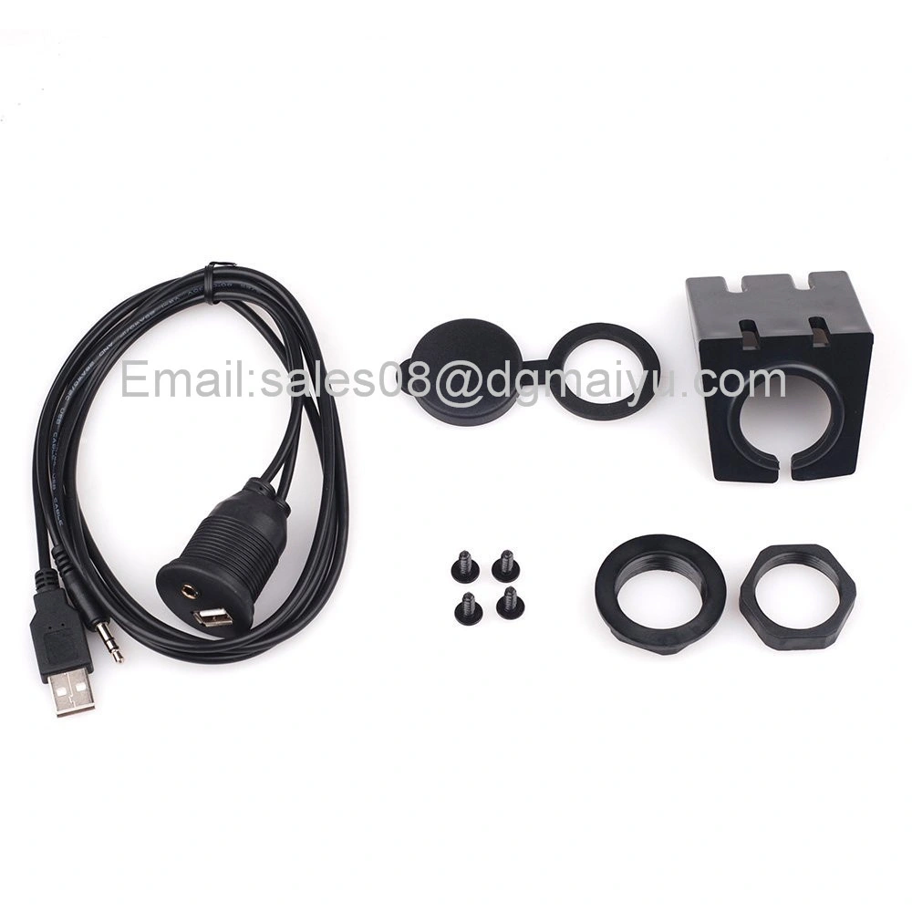 Car Dash Board Mount 3.5mm USB Aux in Input Socket Extension Lead Panel Cable 1m