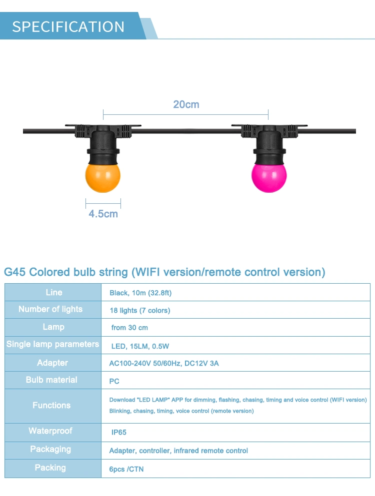 Bluetooth Control Holiday Christmas G45 RGB String Light