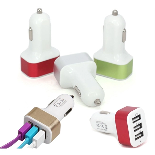 3-Port USB Car Charger 2.1 AMP Fast Charging Cable