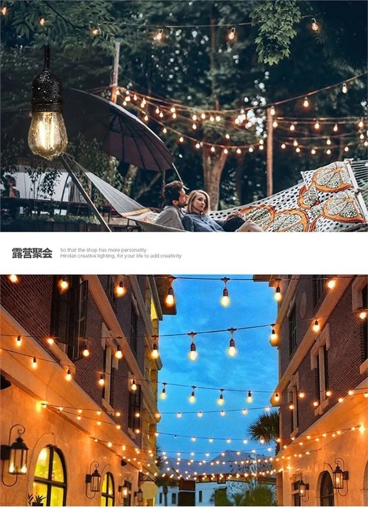 Waterproof Decorative Lighting AC120V LED String Light Belt Christmas Patio Edison String Lights Outdoor Poles S14 Holiday Can Be Customized